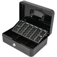 Cash Box with Cylinder Lock Removable Tray 3 Note Slots 8 Coin Compartments