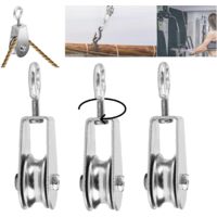 3pcs Stainless Steel Pulleys with Ball Bearings 30kg Load 360°Rotation for Rope Fitness Lifting