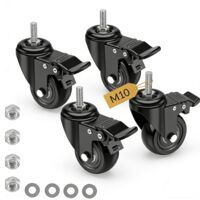 Set Of 4 Threaded Stem Furniture Casters M10x1.5 50mm Double Ball Bearings 300kg Load Swivel Brake