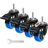 50mm Threaded Stem Casters M8 360 Swivel 270kg Load Double Brake PU Wheels