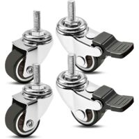 4 X 25mm Furniture Casters With 2 Brakes Swivel Silent Non-slip 360 Degrees Floor Protection