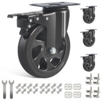 125mm Swivel Castors 4 Heavy Load 800kg Double Ball Bearing PU Wheels with Brakes