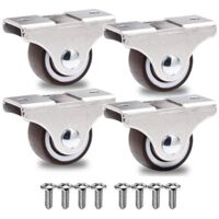 Set Of 4 Mini Fixed Furniture Casters Heavy Load 40kg PU Rubber With 8 Screws