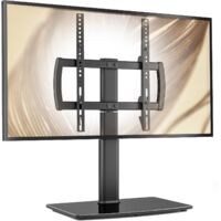 Universal TV Stand Adjustable Height Swivel Tempered Glass Base Cable Management