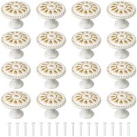 16 White Vintage Round Door Knobs Aluminum Alloy Drawer Cabinet Handles With Screws