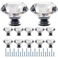 Clear Crystal Glass Drawer Knobs Chrome Base 40mm Faceted Cabinet Cupboard Handles with Screws