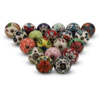 20 Pack Multicoloured Ceramic Furniture Knobs Vintage Floral Drawer Dresser Cabinet Handles