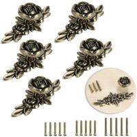 5 Pack Rose Shaped Drawer Knobs Zinc Alloy Antique Style for Cupboard Cabinet Dresser