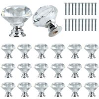 20 Pack Clear Crystal Door Handles with Screws for Cabinet Drawer Cupboard
