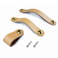 6 Handmade Leather Drawer Pulls Cabinet Knobs Adjustable Dresser Door Handles with 22mm Screws