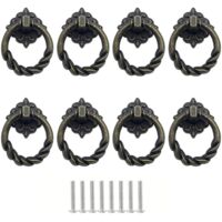 8pcs Vintage Zinc Alloy Drawer Handles Single Hole Pull Ring for Cabinets Dressers with Screws