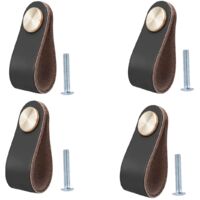Set Of 4 Vintage Leather Cabinet Door Knobs for Cupboards Dressers Kitchen Bathroom