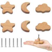 White Clouds Stars Moon Furniture Handles 6/9 Pack with Screws for Cabinets Drawers Childrens Room