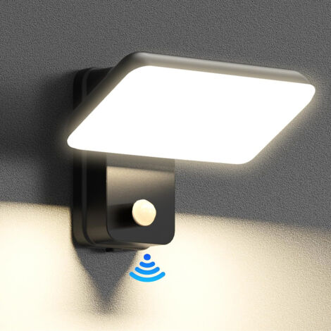 Applique murale noire avec détecteur de mouvement, étanche IP65, éclairage LED intérieur/extérieur avec panneau LED orientable, idéale pour le jardin, la terrasse ou l'entrée, lumière blanc chaud, 300