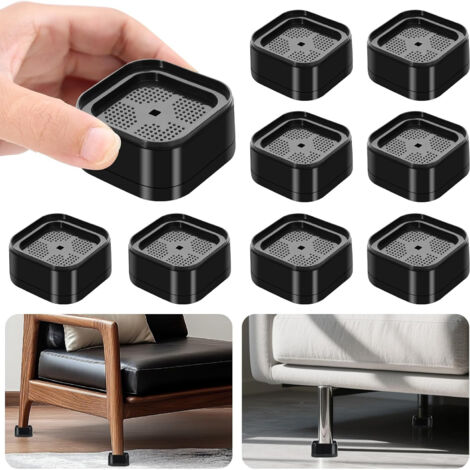 Lot de 8 Rehausseurs de Meubles Réglables - Cales de Lit Empilables (3,5 à 10,5 cm) - Pieds de Levage Robustes et Antidérapants pour Canapé, Table et Bureau - Noir