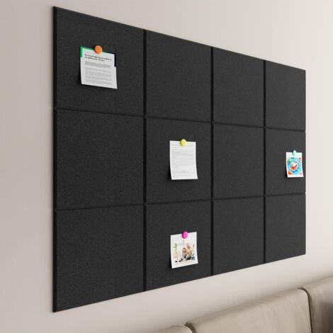Tableau d'affichage en liège grand format (120 x 90 cm), 12 panneaux muraux adhésifs en feutre, idéal pour le bureau, l'école et la maison. Installation facile, Noir