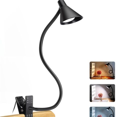 Clip-On USB Reading Light - 3 Color Modes, 10 Brightness Levels, Eye-Protecting Desk Lamp with Flexible Gooseneck Arm, Suitable for Headboards/Desks/Bedside Tables/Dorm Rooms - Black (1/5)