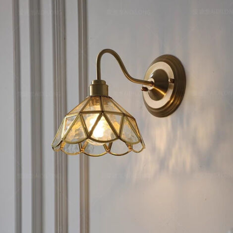 Abat-jours vintage en laiton, applique murale avec abat-jour en verre teinté, abat-jours, pour chambre à coucher, salon, transparent