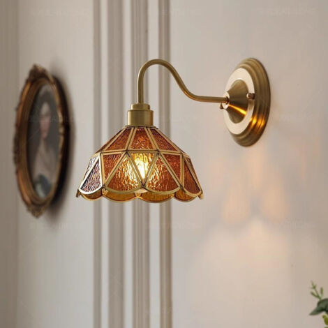 Abat-jours vintage en laiton, applique murale avec abat-jour en vitrail, abat-jours, pour chambre à coucher, salon, café