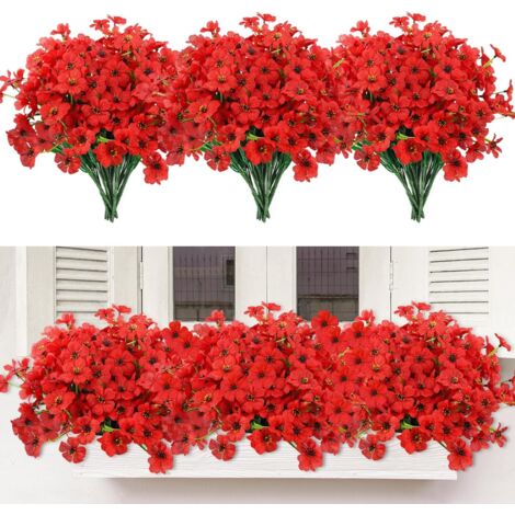 10 Fleurs artificielles, plantes réalistes, fleurs artificielles aux couleurs résistantes pour fenêtres, patios, vérandas, jardins et décorations extérieures