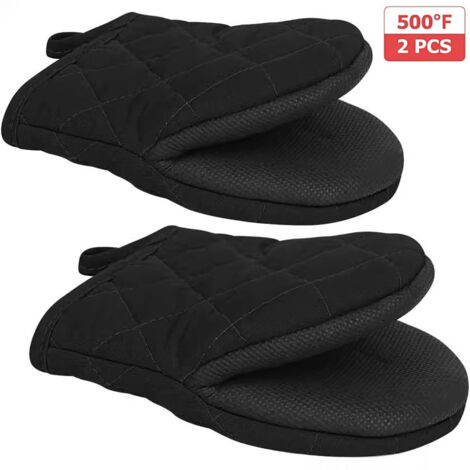 1 Pair of Short Oven Gloves - Silicone Kitchen Oven Mitts, heat resistant up to 500°F (260°C). Compact oven gloves with non-slip surface and hanging loop, suitable for barbecuing, baking, cooking and (1/5)