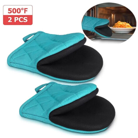 1 Pair of Short Oven Gloves - Silicone Kitchen Oven Mitts, heat resistant up to 500°F (260°C). Compact oven gloves with non-slip surface and hanging loop, suitable for barbecuing, baking, cooking and (1/5)