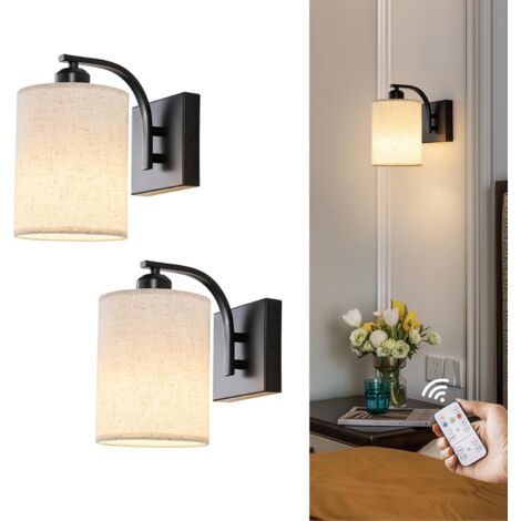 Applique murale noire à piles rechargeables, ensemble de 2 pièces avec télécommande applique murale à LED à piles sans fil à intensité variable, lampes murales de salon de chambre à coucher (noir) (1/5)