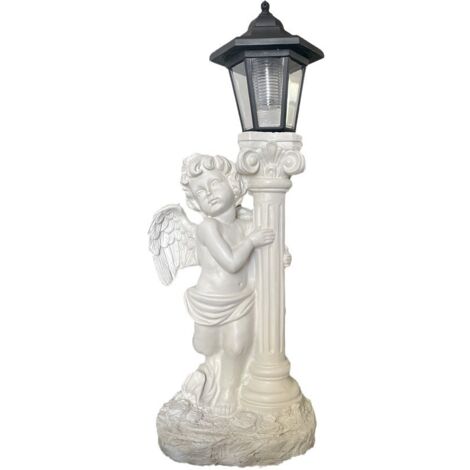 Statue de jardin, sculpture d'ange avec éclairage solaire (à gauche), ornement de jardin, convient pour les jardins, les terrasses, les cours et les pelouses