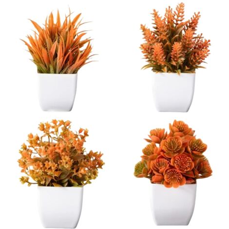 Set of 4 Small Artificial Autumn Plants, Ideal for Indoor Decor, Suitable for Homes, Offices, Desks and Bathrooms to Create a Seasonal Autumn Ambience (White) (1/5)