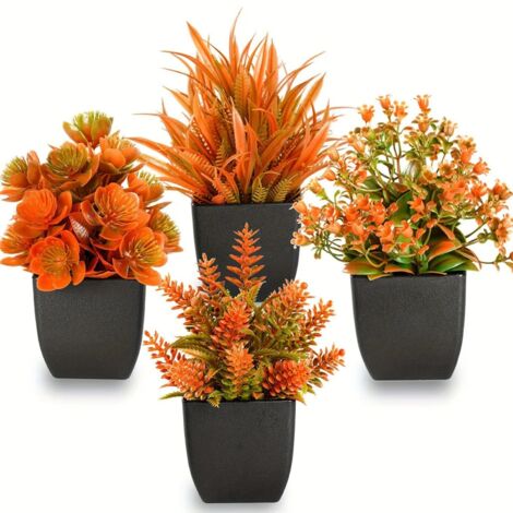4 Small Artificial Autumn Maple-Coloured Eucalyptus Planters Indoor Decor, Suitable for Homes, Offices, Bathrooms, Bedrooms and Cottages (Black) (1/5)