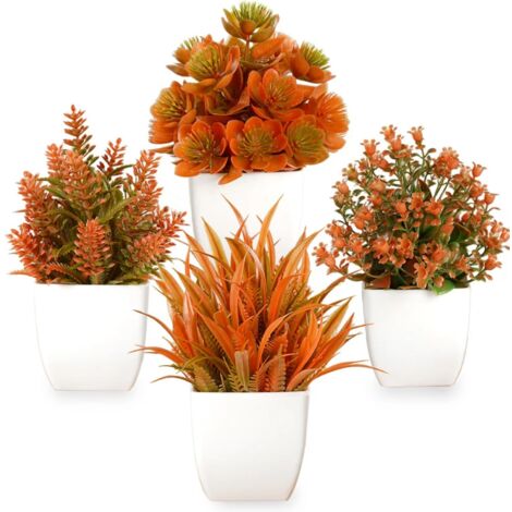 4 Small Artificial Autumn Maple-Coloured Eucalyptus Planters Indoor Decor, Suitable for Homes, Offices, Bathrooms, Bedrooms and Cottages (White) (1/4)