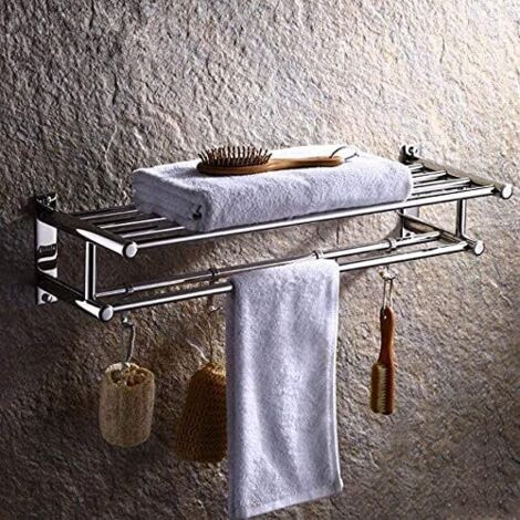 Wall-mounted Bathroom Towel Rail, Stainless Steel Storage Rack with Hooks, No Drilling Required, Suitable for Bathrooms and Hotels - 50cm (1/5)