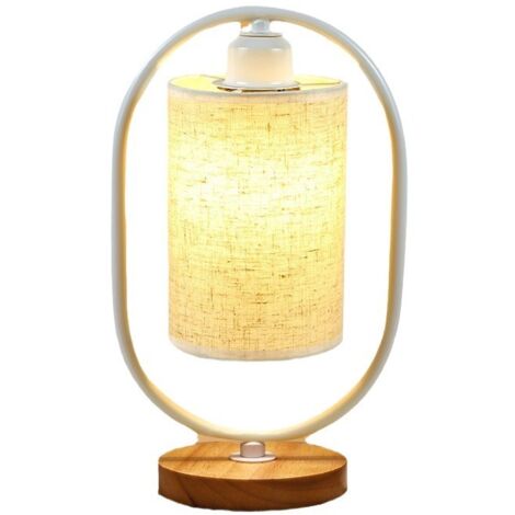 Lampe de table LED minimaliste moderne, support de lampe E27, luminosité réglable, adaptée à la chambre ou à la table de chevet abat-jour blanc, tissu rétro lumière chaude pour créer une atmosphère co (1/5)