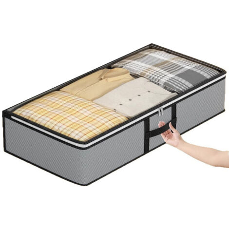 Sac de rangement sous lit, sac à vêtements pliable, boîte de rangement grande capacité avec fenêtre transparente et poignées, compartiment de rangement à fermeture éclair pour couettes, couvertures et