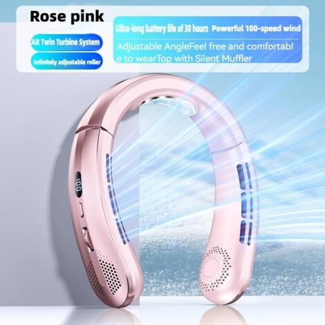 Ventilateur portable pour le cou, réglage continu de la vitesse du vent, conception sans pales, recharge USB-C, brise fraîche et fonctionnement ultra-silencieux (rose)