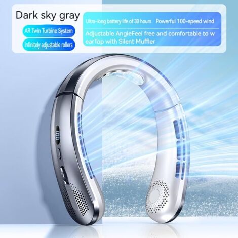 Ventilateur portable pour le cou, réglage continu de la vitesse du vent, conception sans pales, recharge USB-C, brise fraîche et fonctionnement ultra-silencieux (gris) (1/5)