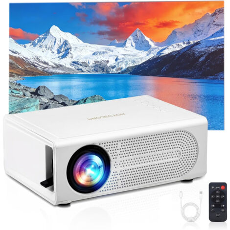 Mini projecteur HD 1080P avec télécommande, home cinéma portable, compatible avec HDMI/USB/ordinateur portable/iPhone/Android, blanc