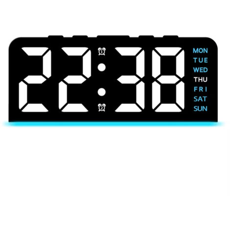 RéVeil NuméRique Grand éCran, RéVeil NuméRique Multifonction, Affichage De La TempéRature, Horloge éLectronique à Led, Double RéVeil, Affichage De La Date Et De La Semaine (Coque Noire Et LumièRe Bleu (1/5)
