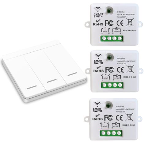 Interrupteur sans fil avec récepteur, récepteur sans fil cinétique sans pile, portée de 30 m,3 récepteurs et 1 interrupteur