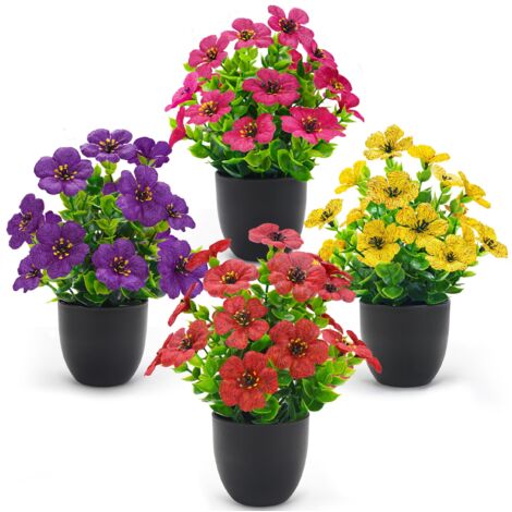 Simulation De Petits Ornements En Pot, Mini Fleurs Artificielles, Décoration De La Maison Printanière, Adaptés À La Salle De Bain De La Chambre À Coucher Du Bureau (4 Pièces, Bassin Noir) (1/5)