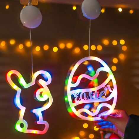 Lumière De Fenêtre De Lapin D'Oeuf De Pâques, 2pcs Accrochant La Lumière De Fenêtre De Led Pour La Décoration De Pâques, La Lumière De Vacances Convient À La Décoration Intérieure De Vacances (1/5)