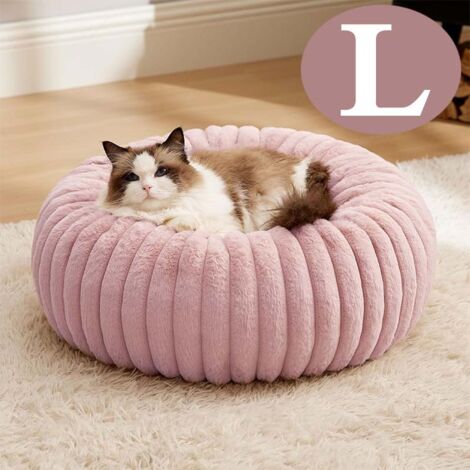 Tapis pour animaux taille L - Diamètre 70 cm - Lavable en machine - En velours côtelé - Fond antidérapant - Pour chiots et chats - Rose (1/5)