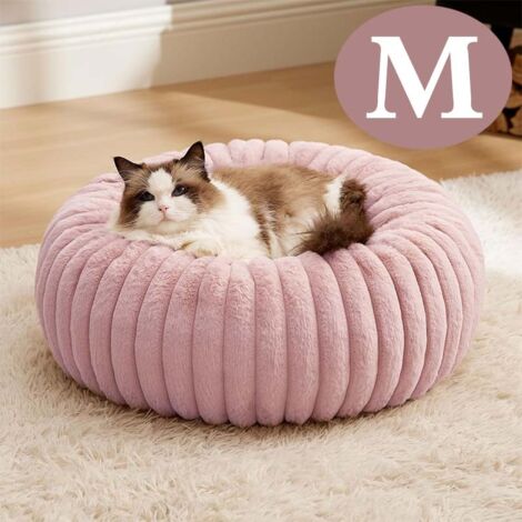 Tapis pour animaux taille M - Diamètre 60 cm - Lavable en machine - En velours côtelé - Fond antidérapant - Pour chiots et chats - Rose (1/5)