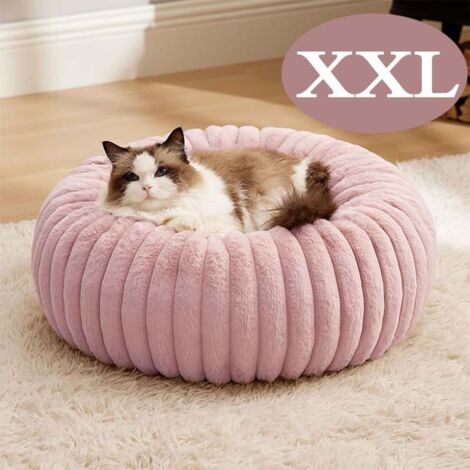 Tapis pour animaux taille 2XL - Diamètre 90 cm - Lavable en machine - En velours côtelé - Fond antidérapant - Pour chiots et chats - Rose (1/5)