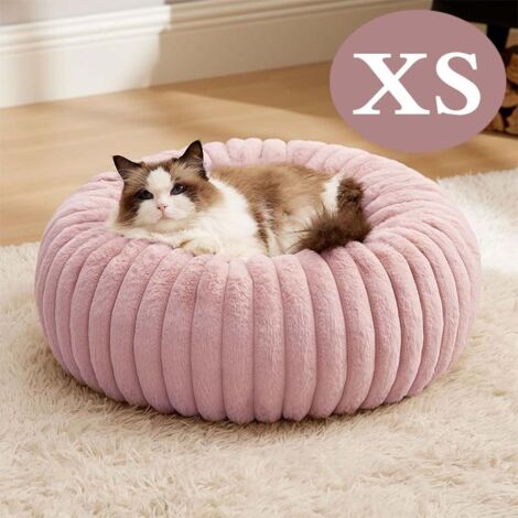 Tapis pour animaux taille XS - Diamètre 40 cm - Lavable en machine - En velours côtelé - Fond antidérapant - Pour chiots et chats - Rose (1/5)