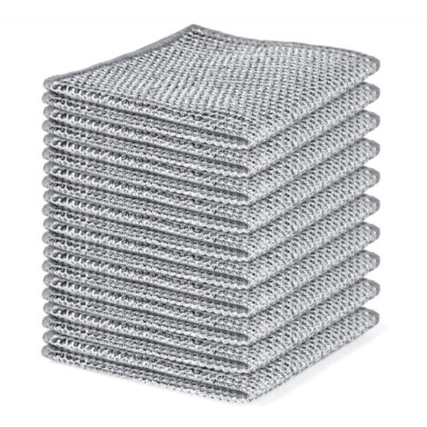 Lot de 10 chiffons de nettoyage en fil d’acier simple couche 20×20cm, chiffons à vaisselle en fil argenté, double face épais, anti-graisse, pour cuisine (1/5)