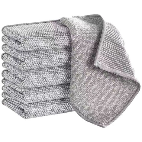 Lot de 5 chiffons de nettoyage en fil d’acier simple couche 20×20cm, chiffons à vaisselle en fil argenté, double face épais, anti-graisse, pour cuisine (1/5)