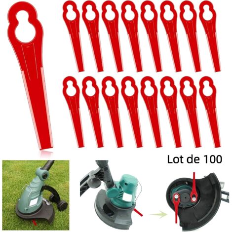 Lot de 100 lames en plastique rouge en forme de gourde pour tondeuse à gazon, lames de remplacement pour débroussailleuse, accessoire universel pour tête de coupe de jardin (1/5)