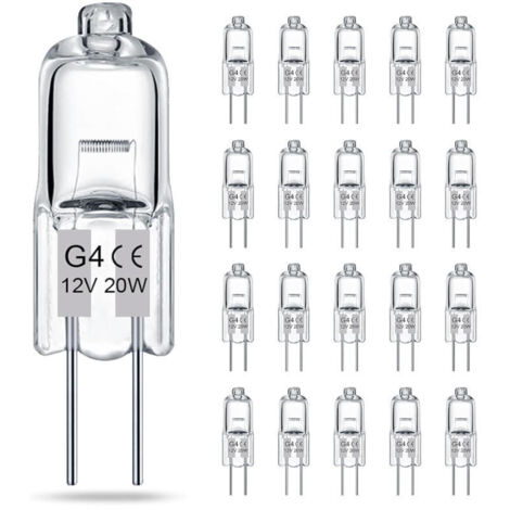 Lot de 20 ampoules halogènes basse tension G4 transparentes 12V 20W, à deux broches, ampoules pour lustres en cristal, ampoules réglables pour diffuseurs de parfum et lustres