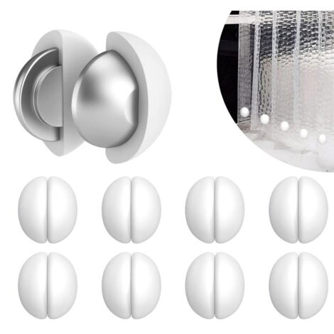 Lot de 8 paires de magnets pour rideau de douche à revêtement en silicone blanc, clips magnétiques anti-rouille et étanches, fixe anti-volant pour rideau de salle de bain (1/5)